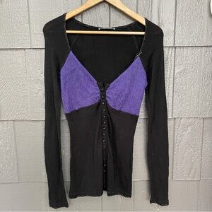 Nicolai Women's Black and Purple Dress Button Front Top